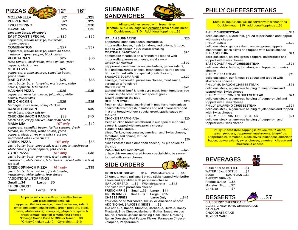 East Coast Pizzeria Menu image 2